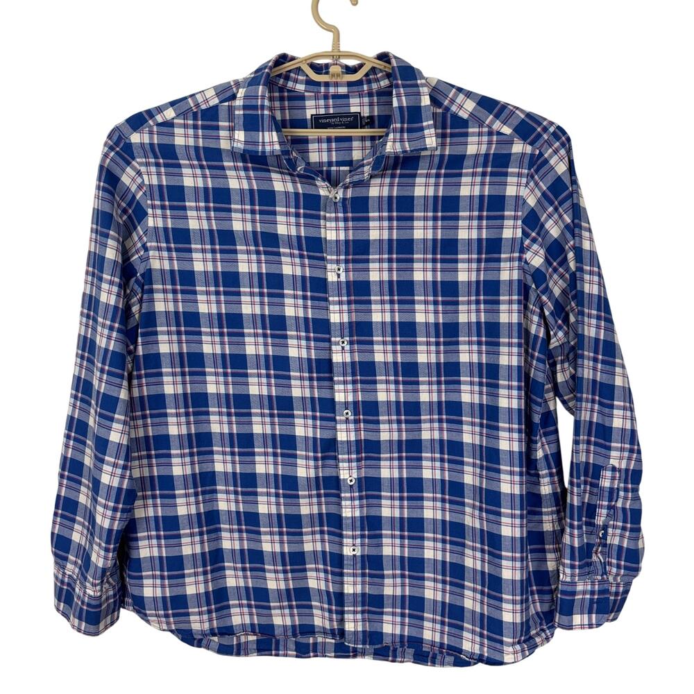 Vineyard Vines Classic Fit Cotton Cashmere Button Shirt blue red white plaid XXL